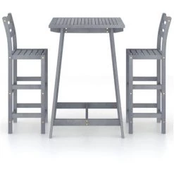 VidaXL Ensemble De Bar D'extérieur 3 Pcs Gris Bois D'acacia Massif - Gris 9 VidaXL Ensemble De Bar D'extérieur 3 Pcs Gris Bois D'acacia Massif - Gris -Table haute et bar Soldes 30673723 3