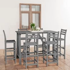 VidaXL Ensemble De Bar D'extérieur 7 Pcs Gris Bois D'acacia Massif - Gris