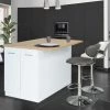 IDMARKET Ilot Central IVO 120 Cm Blanc Avec Plan De Travail Façon Hêtre - Blanc
