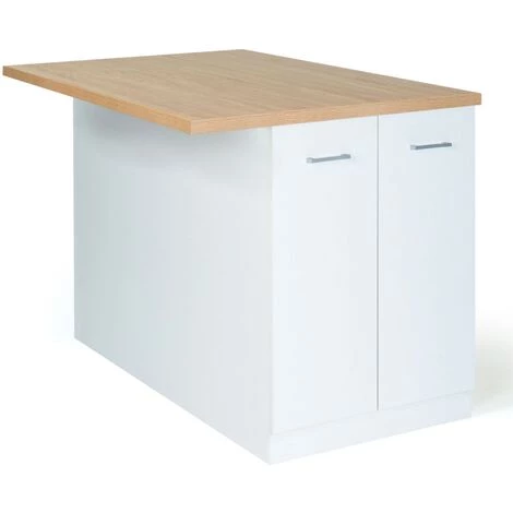 IDMARKET Ilot Central IVO 120 Cm Blanc Avec Plan De Travail Façon Hêtre - Blanc 4 IDMARKET Ilot Central IVO 120 Cm Blanc Avec Plan De Travail Façon Hêtre - Blanc – Image 2