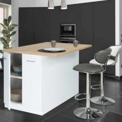 IDMARKET Ilot Central IVO 120 Cm Blanc Avec Plan De Travail Façon Hêtre - Blanc 10 IDMARKET Ilot Central IVO 120 Cm Blanc Avec Plan De Travail Façon Hêtre - Blanc -Table haute et bar Soldes 30914887 4
