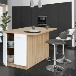 IDMARKET Ilot Central IVO 120 Cm Bois Façon Hêtre Portes Blanches Avec Plan De Travail - Blanc -Table haute et bar Soldes 30914889 4