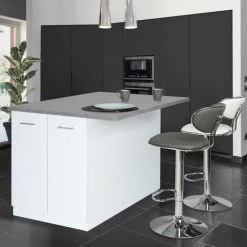 IDMARKET Ilot Central IVO 120 Cm Blanc Avec Plan De Travail Effet Béton - Blanc