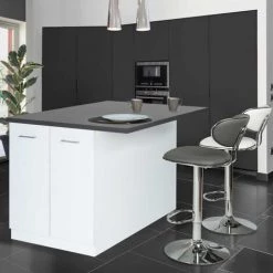 Table haute et bar Soldes 39 IDMARKET Ilot Central IVO 120 Cm Blanc Avec Plan De Travail Gris Anthracite - Gris