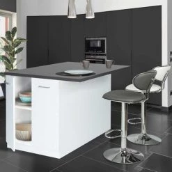IDMARKET Ilot Central IVO 120 Cm Blanc Avec Plan De Travail Gris Anthracite - Gris -Table haute et bar Soldes 30914896 4
