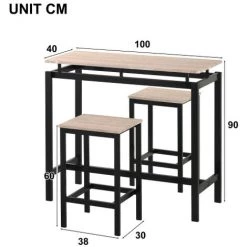 RANIPOBO Ensemble De Table De Bar, Table Et Chaises De Bar En Bois De Fer, Table Et Chaises De Cuisine, Table Haute Et Tabouret De Bar, Restaurant, Table Haute En Bois Fonce, Chene -Table haute et bar Soldes 31570000 2
