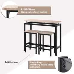RANIPOBO Ensemble De Table De Bar, Table Et Chaises De Bar En Bois De Fer, Table Et Chaises De Cuisine, Table Haute Et Tabouret De Bar, Restaurant, Table Haute En Bois Fonce, Chene -Table haute et bar Soldes 31570000 3