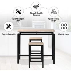 RANIPOBO Ensemble De Table De Bar, Table Et Chaises De Bar En Bois De Fer, Table Et Chaises De Cuisine, Table Haute Et Tabouret De Bar, Restaurant, Table Haute En Bois Fonce, Chene -Table haute et bar Soldes 31570000 4