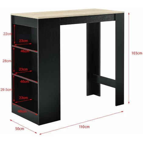 HELLOSHOP26 Table De Bar Avec Rangement Bistro Haut Avec 3 étagères 110 Cm Noir Et Chêne - Beige 5 HELLOSHOP26 Table De Bar Avec Rangement Bistro Haut Avec 3 étagères 110 Cm Noir Et Chêne - Beige – Image 3