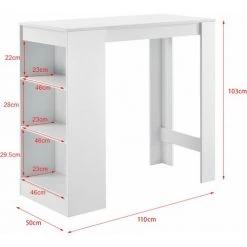HELLOSHOP26 Table De Bar Avec Rangement Bistro Haut 3 étagères 110 Cm Blanc - Blanc -Table haute et bar Soldes 31605422 3
