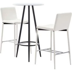 ASUPERMALL Ensemble De Bar 3 Pcs Similicuir Blanc
