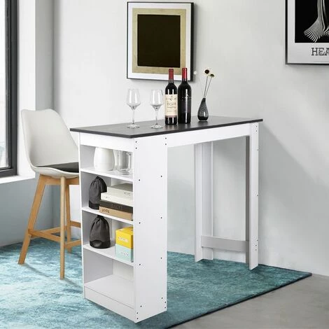 SIFREE Table Haute Et Bar 115*50*103CM BLANC/NOIR POUR2 à 4 Personnes 4 SIFREE Table Haute Et Bar 115*50*103CM BLANC/NOIR POUR2 à 4 Personnes – Image 2