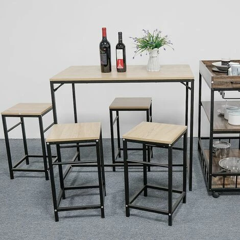 SIFREE Ensemble Table De Bar Bistrot + 4 Chaises Avec Repose-pieds Table Mange-debout Table Haute Cuisine 4 SIFREE Ensemble Table De Bar Bistrot + 4 Chaises Avec Repose-pieds Table Mange-debout Table Haute Cuisine â Image 2