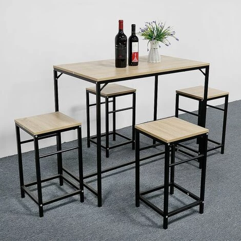 SIFREE Ensemble Table De Bar Bistrot + 4 Chaises Avec Repose-pieds Table Mange-debout Table Haute Cuisine 5 SIFREE Ensemble Table De Bar Bistrot + 4 Chaises Avec Repose-pieds Table Mange-debout Table Haute Cuisine â Image 3