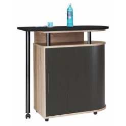 BEAUX MEUBLES PAS CHERS Mange-Debout Table Pivotante Chêne Noir -Table haute et bar Soldes 32366923 2