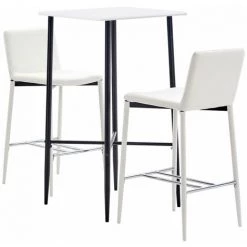 ASUPERMALL Ensemble De Bar 3 Pcs Similicuir Blanc -Table haute et bar Soldes 32400366 5