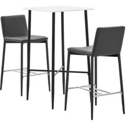 ASUPERMALL Ensemble De Bar 3 Pcs Similicuir Gris