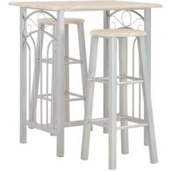 ASUPERMALL Ensemble De Bar 3 Pcs Bois Et Acier