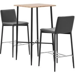 ASUPERMALL Ensemble De Bar 3 Pcs Similicuir Gris