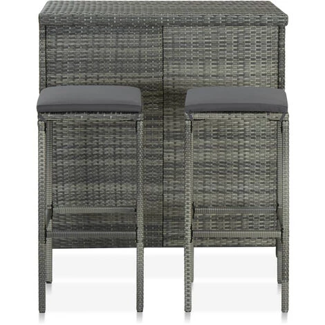 ASUPERMALL Ensemble De Bar 3 Pcs Resine Tressee Gris 4 ASUPERMALL Ensemble De Bar 3 Pcs Resine Tressee Gris – Image 2