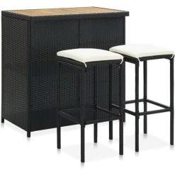 ASUPERMALL Ensemble De Bar 3 Pcs Resine Tressee Noir -Table haute et bar Soldes 32423578 5