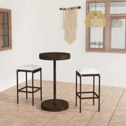 ASUPERMALL Meuble De Bar De Jardin 3 Pcs Et Coussins Resine Tressee Marron