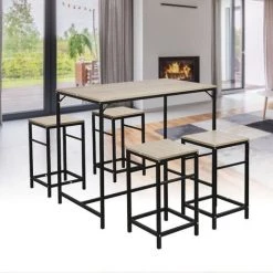 SKECTEN Table Et Chaises De Bar, Table Haute Avec 4 Tabourets, Pour Cuisine, Salle à Manger, Salon