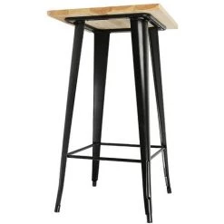YONGQING Table Haute Mange Debout Bar Bistrot Noir 103 Cm Pinède Et Acier - Noir - Couleur Du Bois Naturel 8 YONGQING Table Haute Mange Debout Bar Bistrot Noir 103 Cm Pinède Et Acier - Noir - Couleur Du Bois Naturel -Table haute et bar Soldes 33024341 2