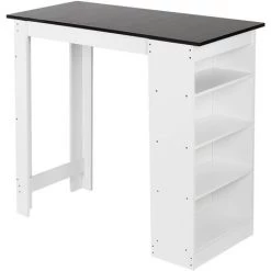 SKECTEN Table De Bar Avec Rangement Table Bistro Haut Avec 4 Étagères Panneaux De Particules 110 X 50 X 103 Cm Blanc + Noir -Table haute et bar Soldes 33222322 4