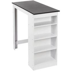 SKECTEN Table De Bar Avec Rangement Table Bistro Haut Avec 4 Étagères Panneaux De Particules 110 X 50 X 103 Cm Blanc + Noir -Table haute et bar Soldes 33222322 5
