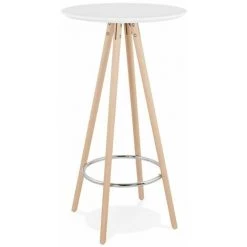 Paris Prix - Table De Bar En Bois "lizon" 110cm Blanc & Naturel