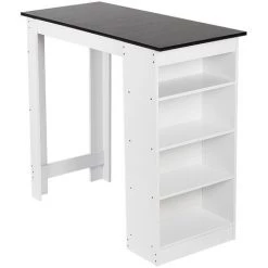 OOBEST Table Haute Table De Bar Mange-debout Avec 4 Etagères De Rangements, Blanc + Noir -Table haute et bar Soldes 35101413 3