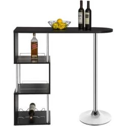 HELLOSHOP26 Table De Bar Moderne Avec Trois Espaces D'étagères MDF Et Métal Noir - Métal -Table haute et bar Soldes 35570596 3