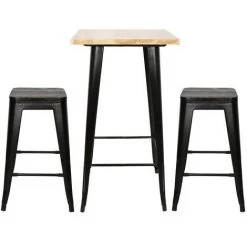 Aqrau Table De Salle à Manger De Style Industriel De Bar En Fer Forgé De Cuisine Table à Manger Haute (bois Naturel) 60 * 60 * 110cm -Table haute et bar Soldes 35618780 2