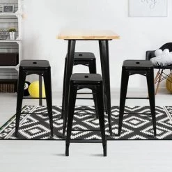 Aqrau Table De Salle à Manger De Style Industriel De Bar En Fer Forgé De Cuisine Table à Manger Haute (bois Naturel) 60 * 60 * 110cm -Table haute et bar Soldes 35618780 4