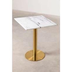 Table De Bar Carrée En Marbre Chack Metallic SKLUM Marbre - Fer Doré - ↔60 Cm Doré Blanc -Table haute et bar Soldes 36259007 2