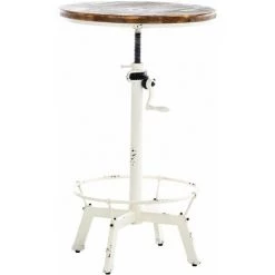 DéCOSHOP26 Table Haute En Bois Massif Et Métal Blanc Vieilli Hauteur Réglable Style Industriel - Blante
