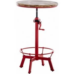 DéCOSHOP26 Table Haute En Bois Massif Et Métal Rouge Vieilli Hauteur Réglable Style Industriel - Rougeed