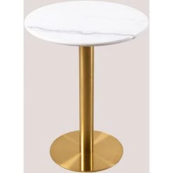 Table De Bar Ronde En Marbre Chack Métallisé SKLUM Marbre - Fer Doré - Ø60 Cm Doré Blanc