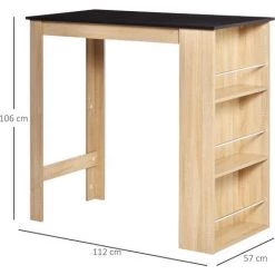 HOMCOM Table De Bar Table Haute De Cuisine Mange-debout Comptoir - Dim. 112L X 57l X 106H Cm - 3 étagères - Panneaux De Particules - Aspect Chêne Clair Noir - Marron -Table haute et bar Soldes 36843120 3