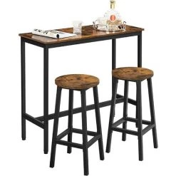 VASAGLE Ensemble De Table Et Tabourets Hauts, Table De Cuisine Avec 2 Chaises De Bar, Pour Salle à Manger, Cadre En Acier, Style Industriel, Marron Rustique Et Noir Par SONGMICS LBT219B01 - Marron Rustique Et Noir