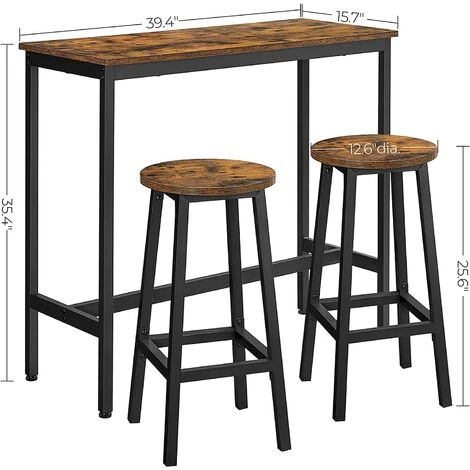 VASAGLE Ensemble De Table Et Tabourets Hauts, Table De Cuisine Avec 2 Chaises De Bar, Pour Salle à Manger, Cadre En Acier, Style Industriel, Marron Rustique Et Noir Par SONGMICS LBT219B01 - Marron Rustique Et Noir 7 VASAGLE Ensemble De Table Et Tabourets Hauts, Table De Cuisine Avec 2 Chaises De Bar, Pour Salle à Manger, Cadre En Acier, Style Industriel, Marron Rustique Et Noir Par SONGMICS LBT219B01 - Marron Rustique Et Noir – Image 5