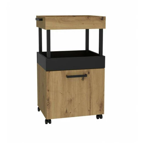 MEUBLETMOI Bar à Roulettes 1 Porte 2 Plateaux Décor Chêne Et Noir - BENJI - Bois 3 MEUBLETMOI Bar à Roulettes 1 Porte 2 Plateaux Décor Chêne Et Noir - BENJI - Bois