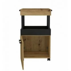 MEUBLETMOI Bar à Roulettes 1 Porte 2 Plateaux Décor Chêne Et Noir - BENJI - Bois 9 MEUBLETMOI Bar à Roulettes 1 Porte 2 Plateaux Décor Chêne Et Noir - BENJI - Bois -Table haute et bar Soldes 37222067 3