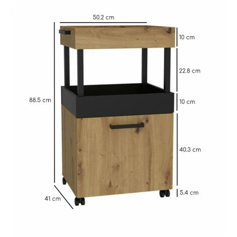 MEUBLETMOI Bar à Roulettes 1 Porte 2 Plateaux Décor Chêne Et Noir - BENJI - Bois 6 MEUBLETMOI Bar à Roulettes 1 Porte 2 Plateaux Décor Chêne Et Noir - BENJI - Bois – Image 4