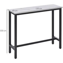 HOMCOM Table De Bar - Table Haute De Cuisine - Dim. 120L X 40l X 100H Cm - Châssis Piètement Acier Noir, Plateau Aspect Marbre Blanc - Blanc -Table haute et bar Soldes 37330551 3