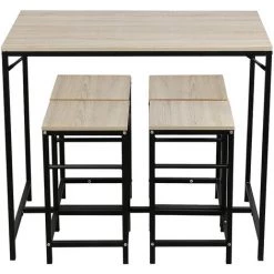 OOBEST Set De 1 Table + 4 Tabourets Ensemble Table De Bar Bistrot Mange-Debout Haute Cuisine 9 OOBEST Set De 1 Table + 4 Tabourets Ensemble Table De Bar Bistrot Mange-Debout Haute Cuisine -Table haute et bar Soldes 38153936 4
