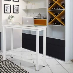 WOLTU 1 X Table De Bar. Table De Bistrot. Table à Manger. Structure En Métal. Plateau En Bois Massif. 120x40x100 Cm. Blanc -Table haute et bar Soldes 38232913 2