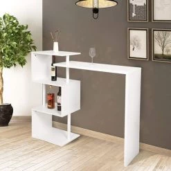 WOLTU Table De Bar Rotatif En MDF Et Métal. Table De Cuisine Avec 3 Tablettes. 134x38x112cm. Blanc -Table haute et bar Soldes 38233460 3