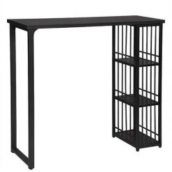 WOLTU Table De Bar Avec 3 Tablettes. Table De Bistrot En Métal Et MDF. 120x40x105cm. Noir